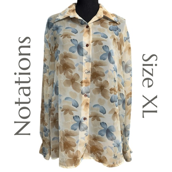 Notations Tops - Notations Clothing Co. - Sheer Floral Button Down Blouse - Size XL